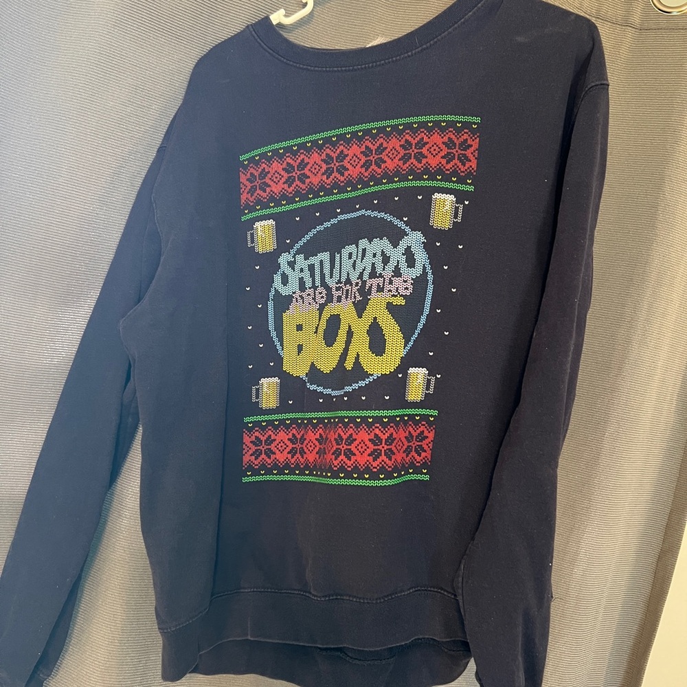 Black Crewneck Sweater with Retro Holiday Design